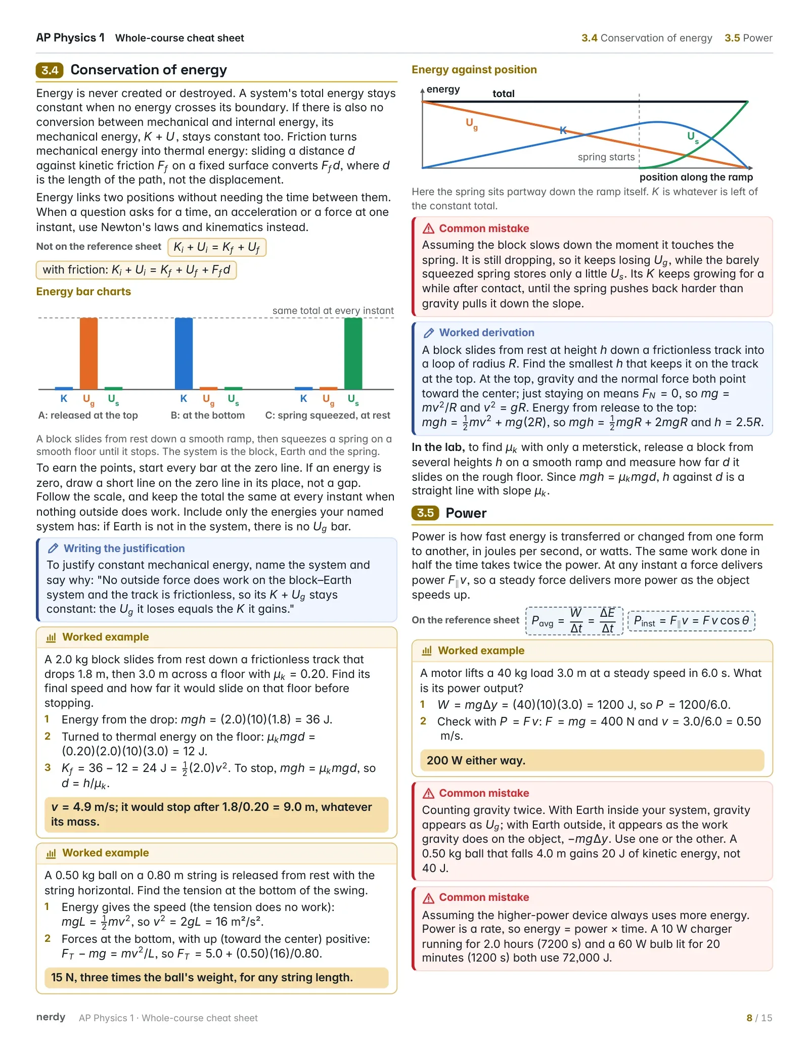 AP Physics 1 Cheat Sheet: The Whole Course, page 8
